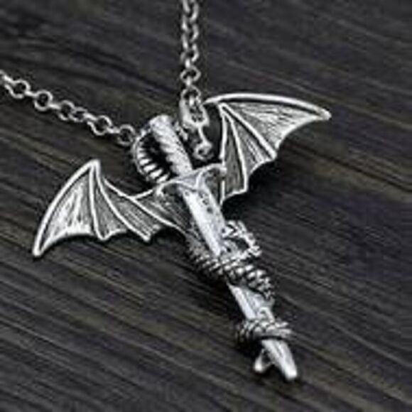 Flying Dragon Sword Stainless Steel Pendant Necklace - Picture 2 of 3